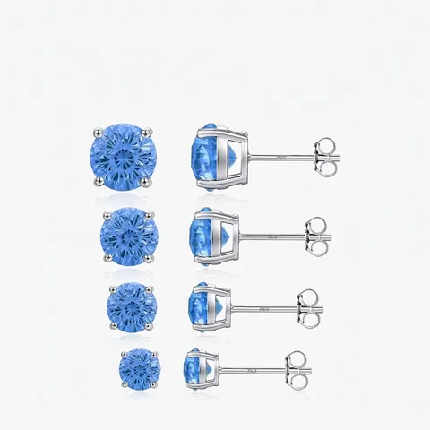Runde Blaue Zirkon Ohrstecker Mit 925 Sterling Silber Ohrstecker Funkelnde Vier Klauen Einstellung Elegante Damen Schmuck