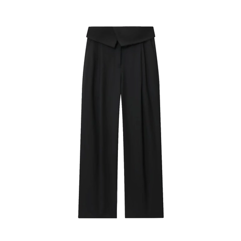 Pantaloni A Gamba Larga Da Donna Vita Alta Vita Risvoltata Asimmetrica Twill Poliestere Pantaloni Dritti Casual Nero Ufficio