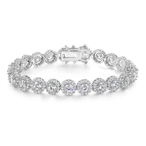 Round Halo Tennis Bracelet Gold Plated Cubic Zirconia Cluster Link Luxury Fashion Jewelry For Women Men