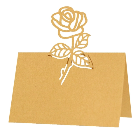 Elegant Rose Hollow Place Cards Pearlescent Paper Laser Cut Foldable Table Name Cards For Wedding Party Banquet Event