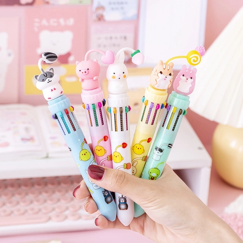 Multi Color Ballpoint Pen With Cartoon Animal Pendant Plastic Multi Functional Writing Drawing Stationery Gift For Students