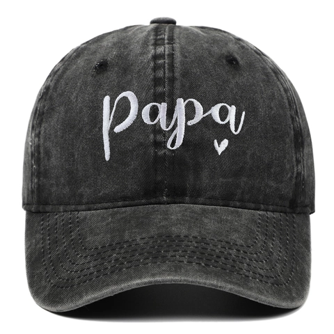Washed Cotton Baseball Cap Papa Heart Embroidery Sun Protection Vintage Adjustable Dad Hat For Men Women