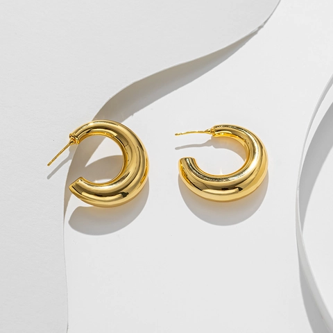 Retro Solid C-Shaped Hoop Stud Earrings Stainless Steel Polished Minimalist French Style Versatile Jewelry For Women