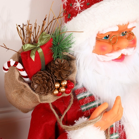 Standing Santa Claus Figurine Christmas Decoration Large Traditional Nordic Style Plush Cloth Ornament Home Party Decor