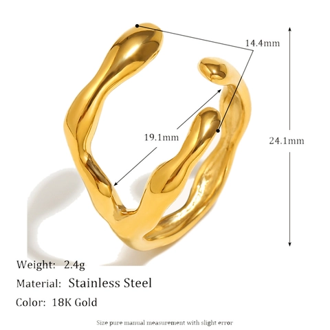 Anello In Acciaio Inossidabile Placcato Oro 18K Vintage Per Donna Irregolare Geometrico Perla Artificial Barocca Gioielli Minimalisti