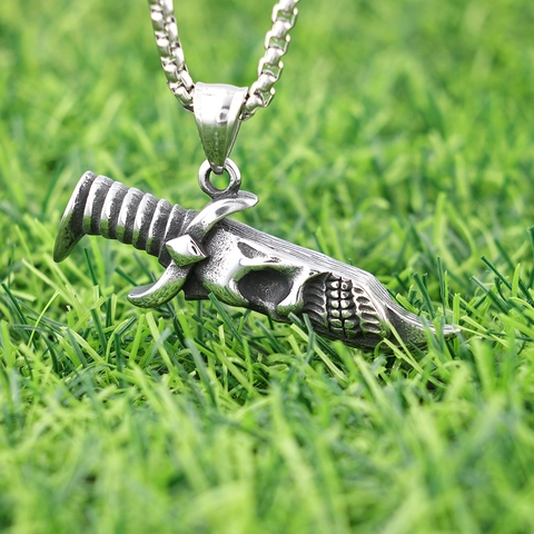 Schedel Dolk Hanger Ketting Roestvrij Staal Gothic Punk Hip Hop Vintage Zilver Zwaard Sieraden Voor Heren