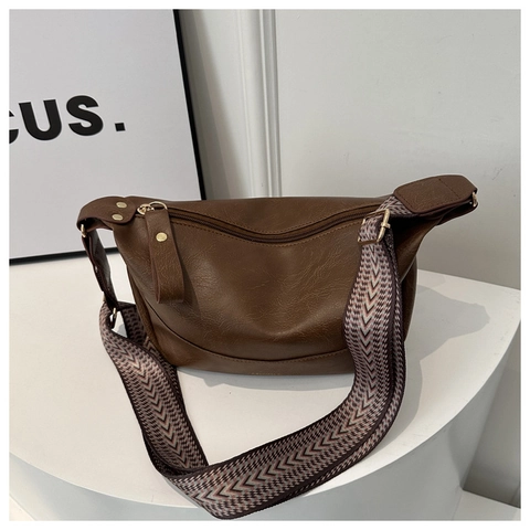 Damen Retro PU Leder Halbmond Hobo Tasche Mit Verstellbarem Geometrischem Webriemen Mode Schulter Umhängetasche Für Den Alltag