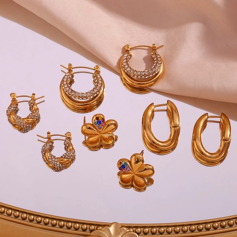 Vintage Blumenstecker Und Creolen Ohrringe 18K Vergoldeter Edelstahl Mit Zirkonia Und Künstliche Perle Für Damen Modeaccessoires