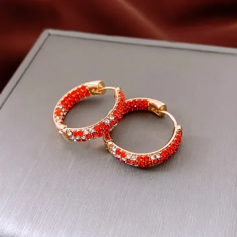 Vergoldete Runde Creolen Mit Orangenen Und Weißen Strasssteinen Legierung Geometrischer Huggie Ohrschmuck Für Damen