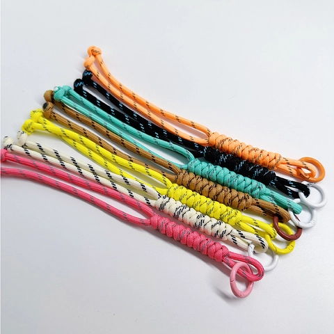 Hand Braided Paracord Lanyard Reflective Rope Keychain Bag Charm Phone Strap Zinc Alloy Colorful Metal Ring Buckle Fashion