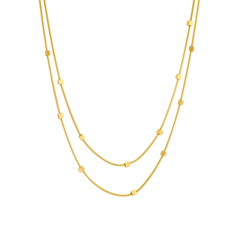 Collier Multirang Acier Inoxydable Plaqué Or Chaîne Serpent Pendentifs Cubes Minimalistes Bijoux Femmes