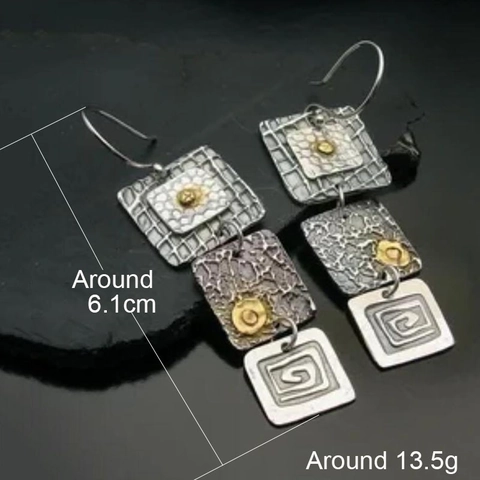 Tribal Geometric Square Drop Earrings Alloy Engraved Texture Bohemian Gypsy Jewelry For Women Earring Post
