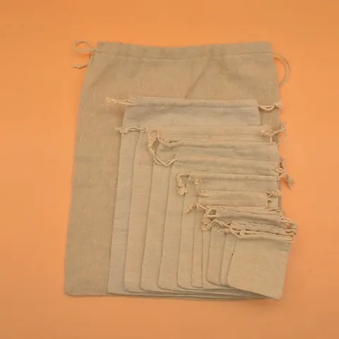 Sac à Cordon en Coton Naturel pour Bijoux Mariage Fête Emballage Cadeau Petit Sac Réutilisable avec Cordon de Serrage