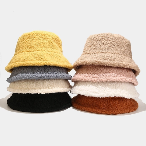Cappello Alla Pescatora Invernale Donna Teddy Fleece Sherpa Peluche Caldo Antivento Casual All Aperto Tinta Unita Regolabile