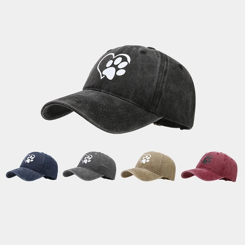 Gorra Béisbol Algodón Lavado Vintage Estampado Corazón Pata Ajustable Sombrero Sol Exterior Hombre Mujer