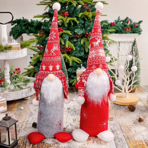 Gnome De Noël En Peluche Bonnet Tricoté Motifs Rennes Flocon De Neige Tomte Suédoise Décoration Table Maison Manteau Festive