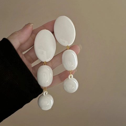 Oval Geometric White Acrylic Drop Earrings With 925 Sterling Silver Earring Post Niche Unique Long Dangle Jewelry Women
