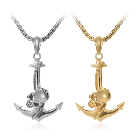 Collana Con Pendente Ancora Teschio Acciaio Al Titanio Gotico Pirata Gancio Vintage Stile Punk Gioielli Per Uomo