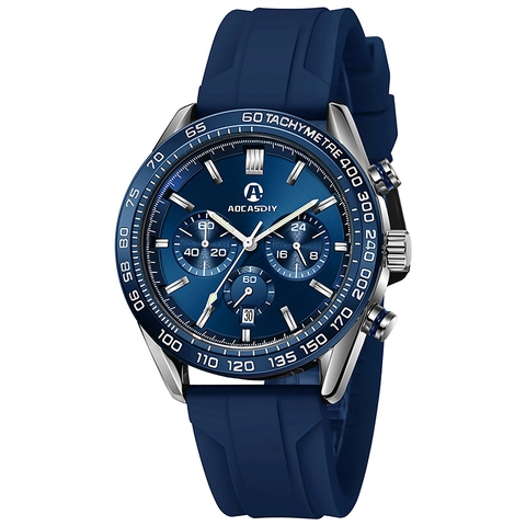 Men Fashion Sport Chronograph Watch With Alloy Case Silicone Stainless Steel Strap Luminous Date Business Quartz Wristwatch