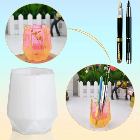 Silicone Molds For Resin Plaster Candle Cup Hexagon Round Pen Holder Makeup Brush Storage Jar Geometric Craft Tools
