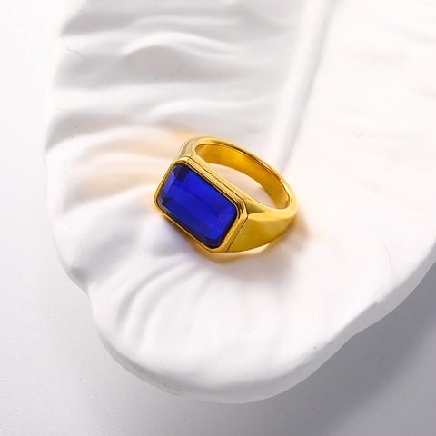 Minimalistischer Ring Aus Titanstahl Vergoldet Für Damen Mode Geometrisch Quadratischer Bunter Strass Fingerring Schmuck Geschenk