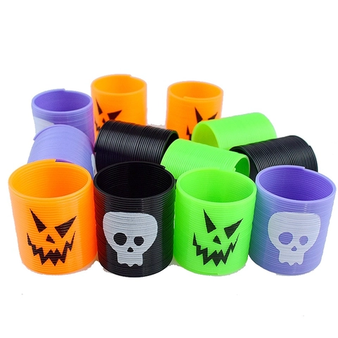 Mini Halloween Rainbow Spring Plastic Coil Toy Pumpkin Skeleton Pattern Sensory Fidget Party Favors For Kids Toddlers