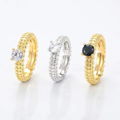 Adjustable Open Ring Copper Zircon Prong Setting Micro Pave Caviar Bead Texture Minimalist Wedding Jewelry For Women