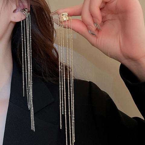 Orecchini A Clip In Lega Con Catena Lunga E Nappa Senza Buco A Forma Di C Eleganti Per Donna
