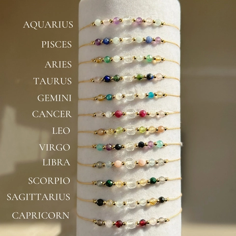 Zodiac Signs Natural Stone Bracelet Handmade Adjustable Woven Cord Gemstone Jewelry Gift For Women Men Bohemian Style