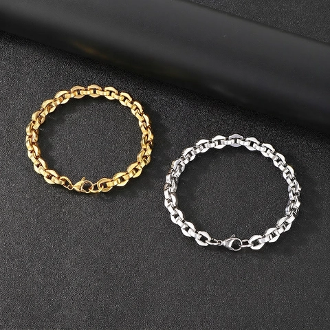 Roestvrijstalen In elkaar Grijpende Geometrische Schakelarmband Minimalistische Zeshoekige Schakel Sieraden Voor Heren Dames
