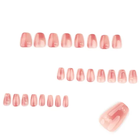 Press On Nails 3D Bubble Water Drop Pink Ombre Coffin False Nails Short Jelly Blush Glossy Elegant Professional Women