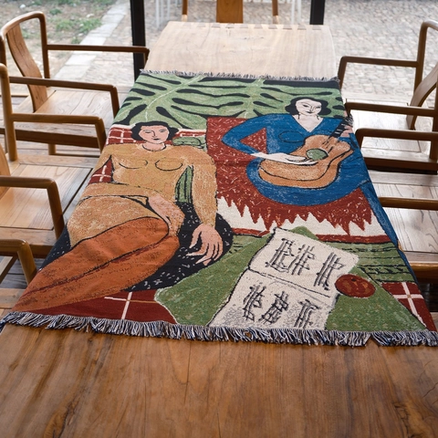 Arazzo Tessuto Arte Astratta Vintage Coperta Decorativa Cotone Poliestere Figura Artistica Decorazione Parete Divano Con Nappe