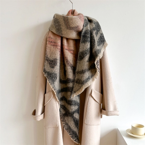 Écharpe Motif Léopard Imitation Cachemire Pour Femmes Longue Chaude Automne Hiver Châle Avec Franges Doux Imprimé Animal