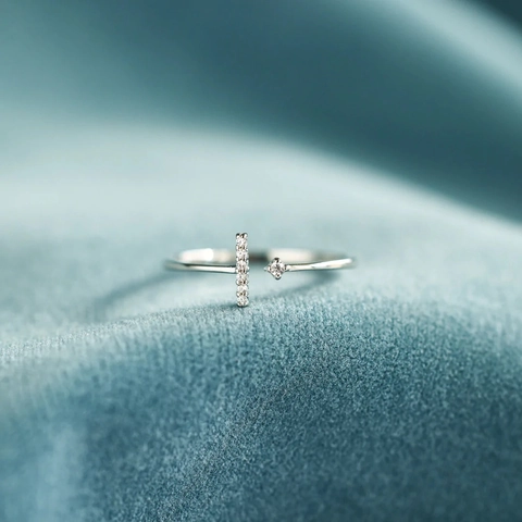 925 Sterling Silver Zircon T-Shape Open Ring Minimalist Adjustable Geometric Fashion Finger Jewelry For Women