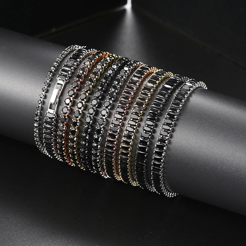 Hip Hop Tennis Bracelet With Black Cubic Zirconia Copper Adjustable Slider Bolo Chain Luxury Jewelry For Women Men
