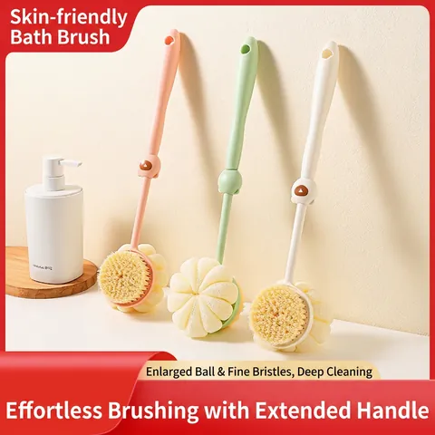 Brosse De Bain Double Face Manche Long Poils Souples Éponge À Dos Outil De Nettoyage Corporel Polyvalent