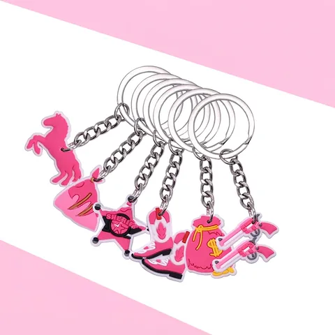 Portachiavi in Gomma Morbida PVC Cartoon Rosa Stivali da Cowboy Occidentale Cappello Stella da Sceriffo Cavallo Ciondolo per Borsa Regalo