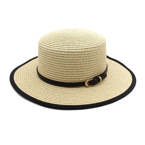 Boater Strohoed Platte Kroon Brede Rand Zonbescherming Zomer Strand Reizen Elegant Vintage Zonnekap Voor Dames
