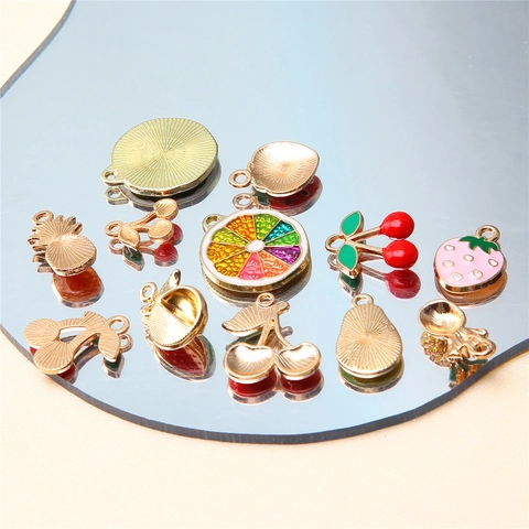 Breloques Fruits Pendentifs Alliage Zinc Émail Fraise Cerise Ananas Pastèque Avocat Accessoires Bijoux DIY