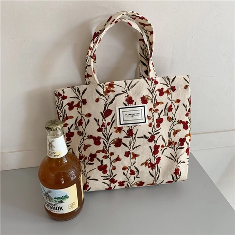 Bolso De Mano Pana Lona Estampado Floral Retro Tulipán Pequeño Bolso De Mano Para Mujer Viaje Bolsa De Almuerzo