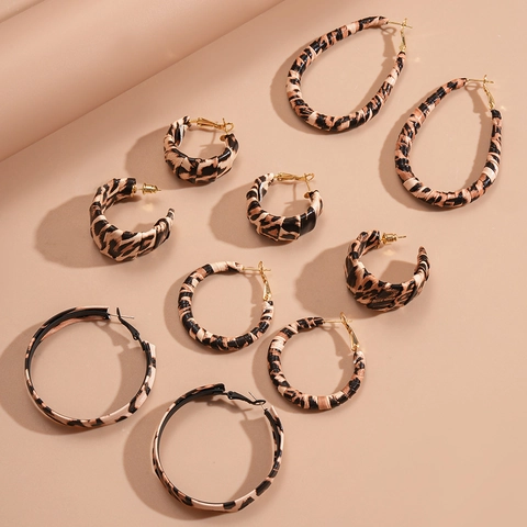 Orecchini A Cerchio Con Stampa Leopardata Rivestiti In Pelle Vintage Forma C Gioielli Donna Con Perno In Argento 925