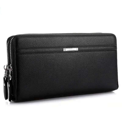 Portefeuille Long Pour Hommes Cuir PU Double Fermeture Éclair Business Grande Capacité Pochette Retro Main