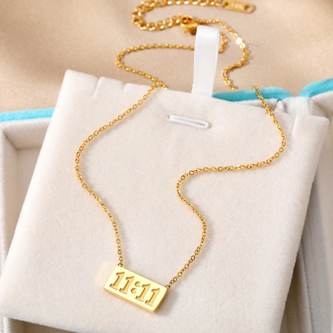 Minimalistische Engel Nummer 11:11 Rechthoekige Hanger Ketting Roestvrij Staal Verguld Sieraden Voor Vrouwen
