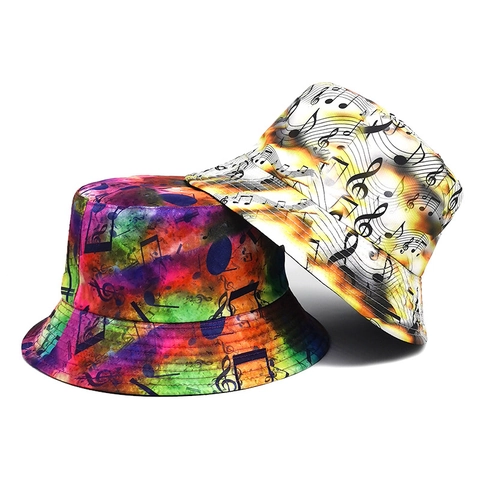 Musiknoten Muster Fischerhut Polyester Sonnenschutz Outdoor Retro Hut Für Herren Damen