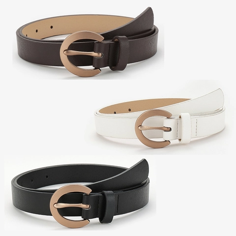 Cintura da Donna in Ecopelle Con Fibbia ad Ardiglione in Lega Minimalista Versatile Cintura per Jeans Vestiti Moda Casual Pendolare