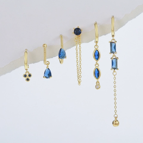 Orecchini Geometrici Con Nappa Lunga In Rame E Zircone Blu Stile Di Nicchia Elegante Gioielli Alla Moda Per Donna