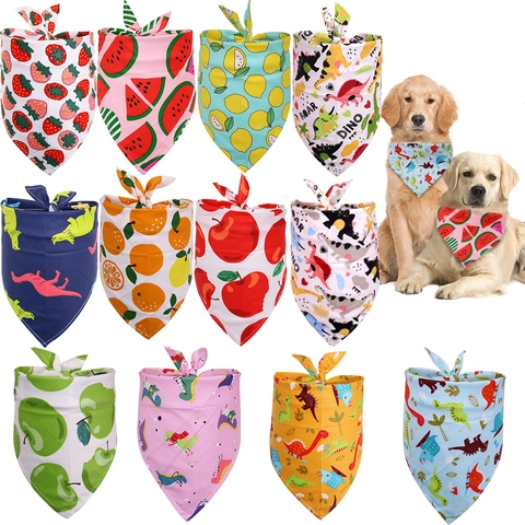 Pet Bandana Cotton Saliva Towel Fruit Dinosaur Print Adjustable Washable Scarf For Small Medium Large Dogs Cats