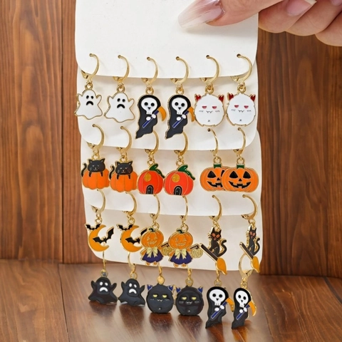 Orecchini In Lega Smalto Tema Halloween Zucca Fantasma Pipistrello Accessori Per Feste Per Donne Gioielli Di Novità