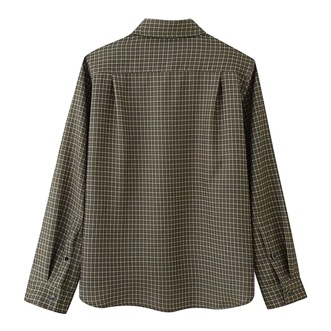 Camicia A Quadri Da Donna Manica Lunga Poliestere Camicetta Bottoni Revers Spalline Casual Moda Top Con Taschino