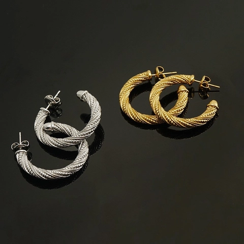 Pendientes De Aro Acero Inoxidable Chapado En Oro De 18K Textura De Cuerda Trenzada Redondo Geométrico Joyas Para Mujeres
